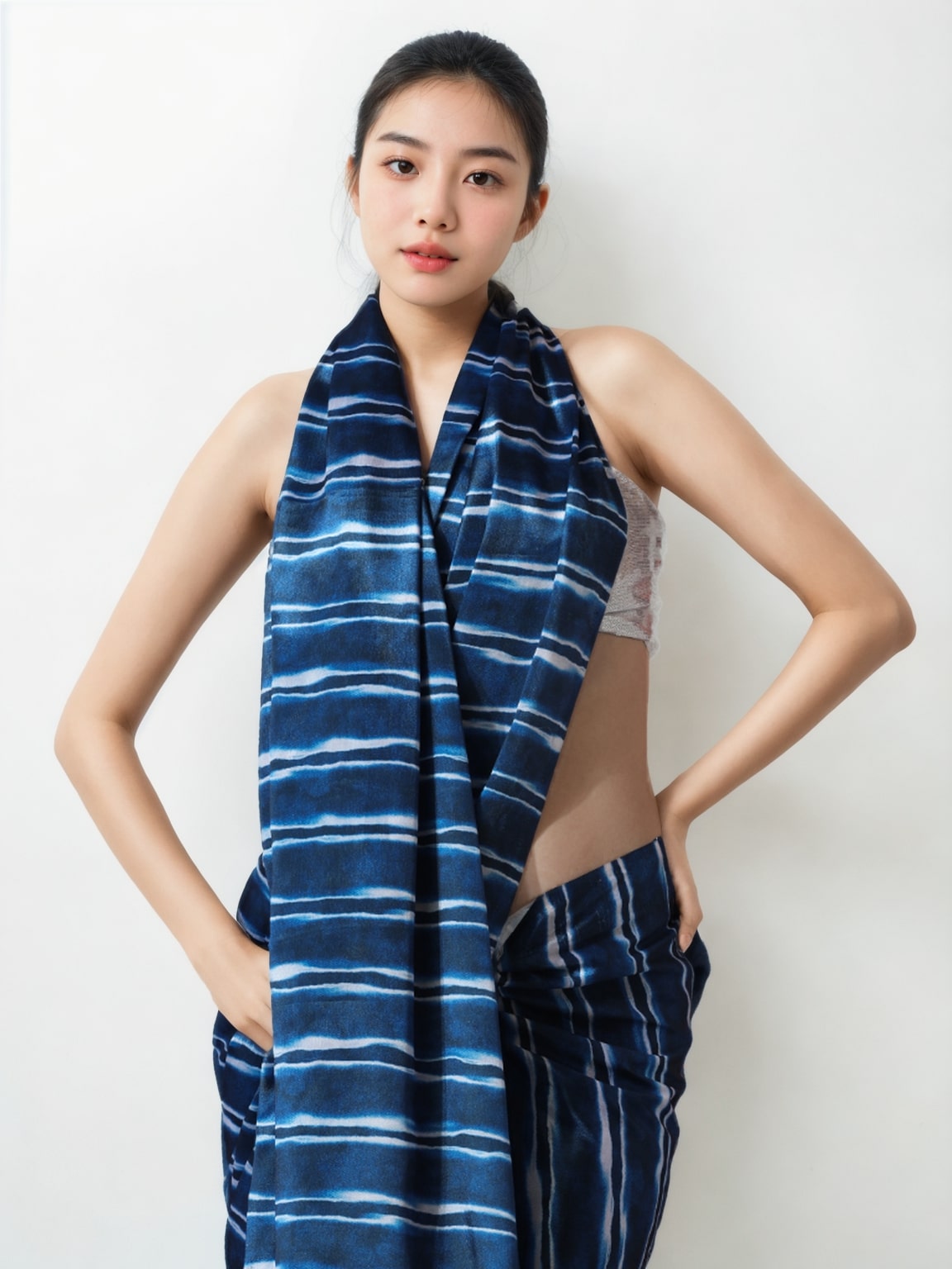 Jyoti Fashion Women's Navy Blue Chinon Digital Printed Ready To Wear Saree with Blouse - Distacart