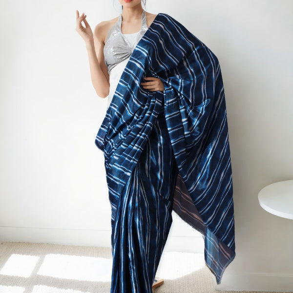 Jyoti Fashion Women's Navy Blue Chinon Digital Printed Ready To Wear Saree with Blouse - Distacart