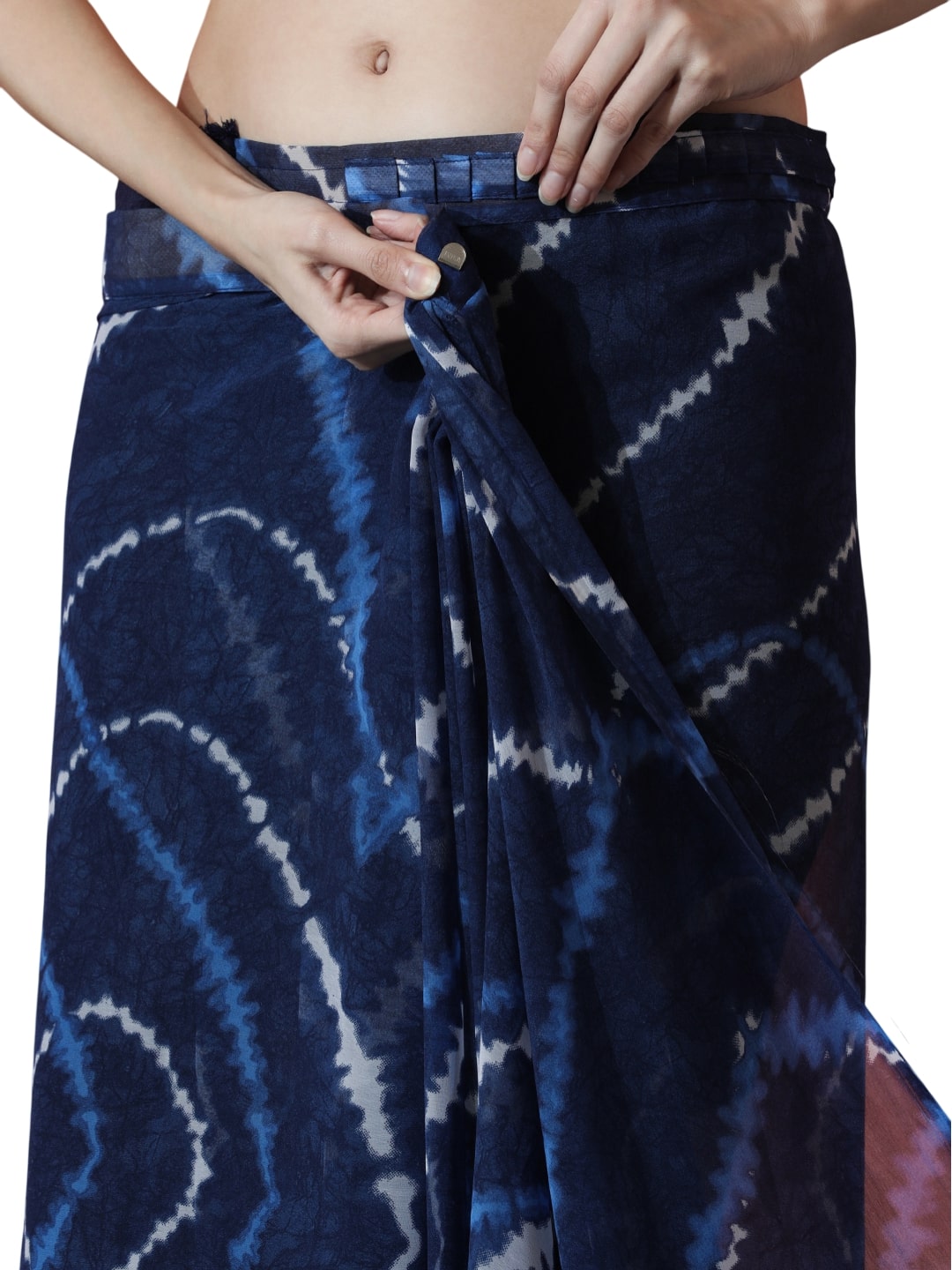 Jyoti Fashion Women's Dark Blue Marble Chiffon Printed Ready To Wear Saree with Blouse - Distacart