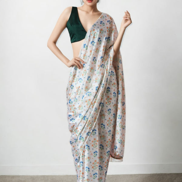 Jyoti Fashion Women's Multicolor Chinon Digital Printed Ready To Wear Saree with Blouse - Distacart