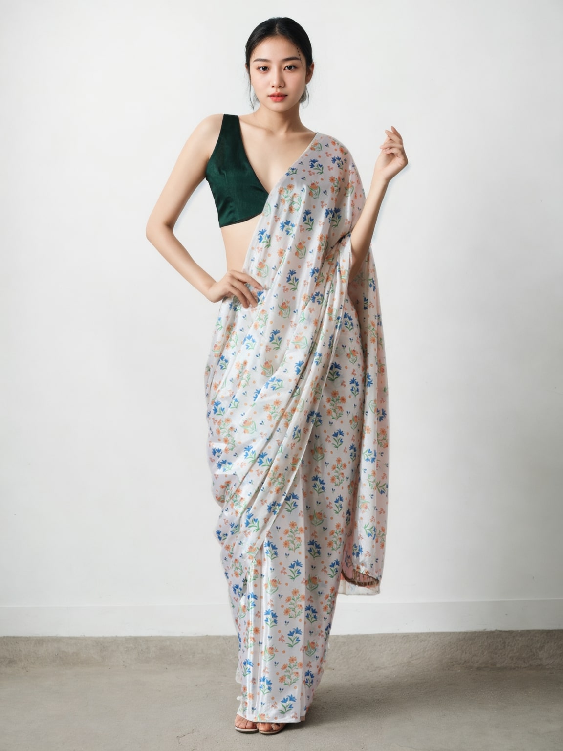 Jyoti Fashion Women's Multicolor Chinon Digital Printed Ready To Wear Saree with Blouse - Distacart