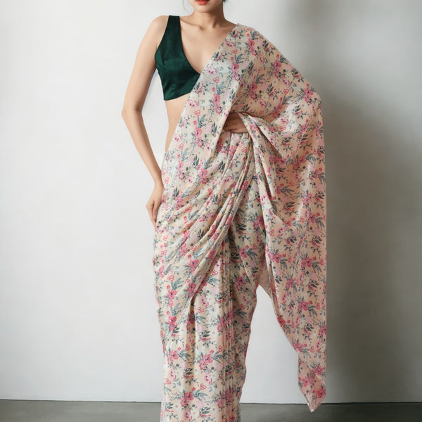 Jyoti Fashion Women's Multicolor Chinon Digital Printed Ready To Wear Saree with Blouse - Distacart