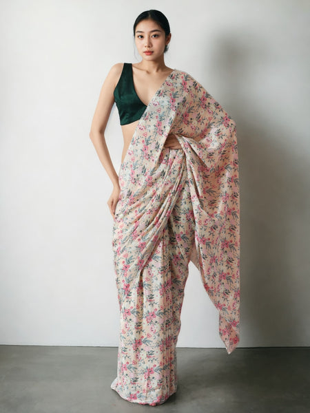 Jyoti Fashion Women's Multicolor Chinon Digital Printed Ready To Wear Saree with Blouse - Distacart