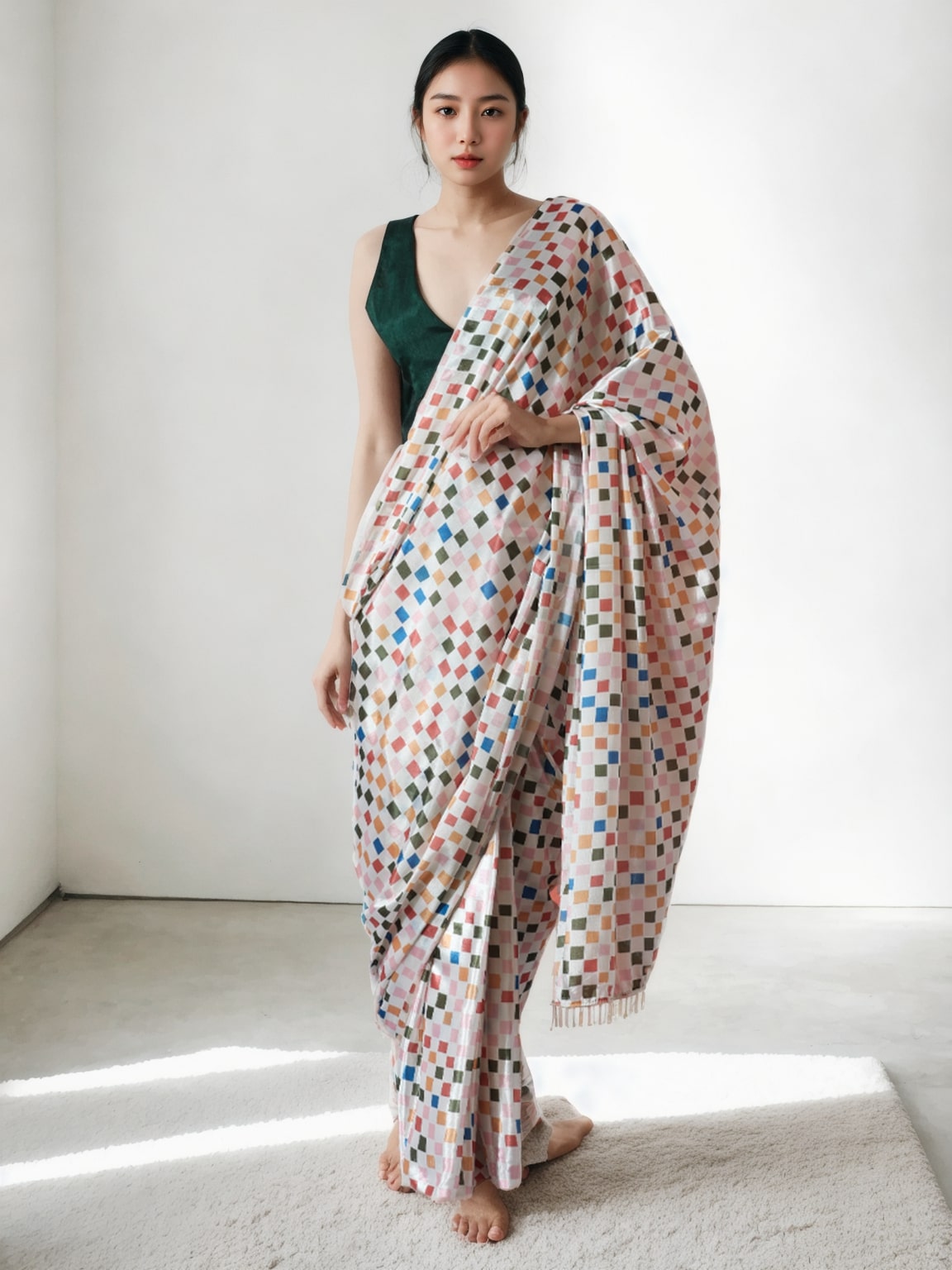 Jyoti Fashion Women's Multicolor Chinon Digital Printed Ready To Wear Saree with Blouse - Distacart