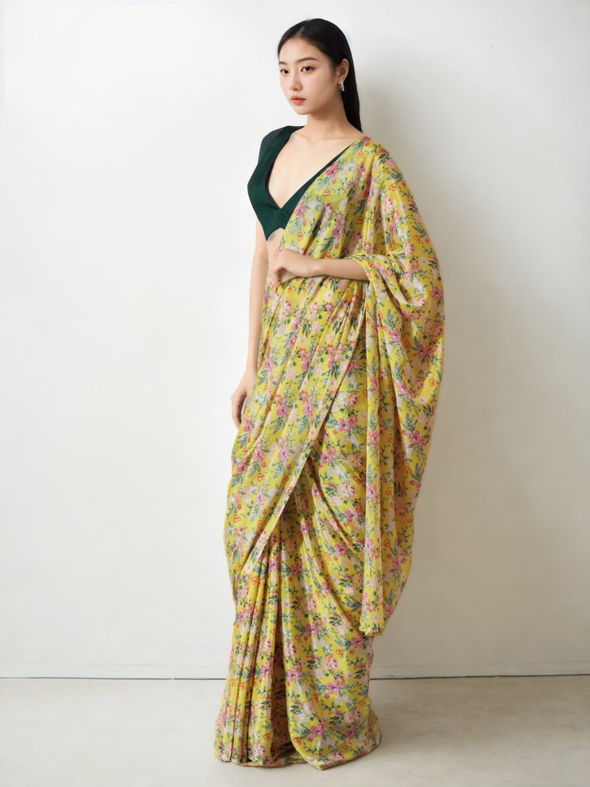 Jyoti Fashion Women's Mehendi Chinon Digital Printed Ready To Wear Saree with Blouse - Distacart