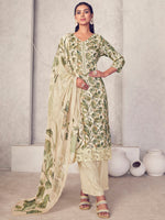 Thumbnail for Jyoti Fashion Women's Cream Pure Pashmina Digital Print with Jacquard Woven Kurta with Trouser & Dupatta - Distacart
