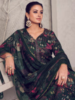 Thumbnail for Jyoti Fashion Women's Black Pure Pashmina Digital Print with Jacquard Woven Kurta with Trouser & Dupatta - Distacart