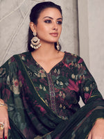 Thumbnail for Jyoti Fashion Women's Black Pure Pashmina Digital Print with Jacquard Woven Kurta with Trouser & Dupatta - Distacart