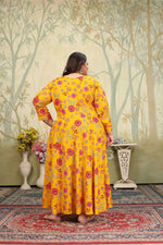 Thumbnail for Jyoti Fashion Women's Yellow Rayon Floral Print with Sequins Designer Anarkali Set