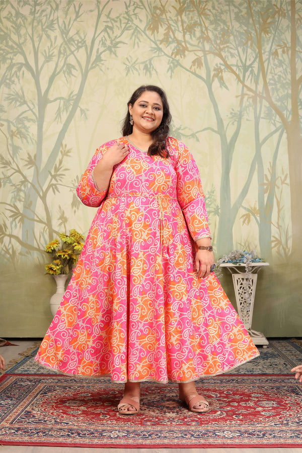 Jyoti Fashion Women's Pink Rayon Floral Print with Sequins Designer Anarkali Set