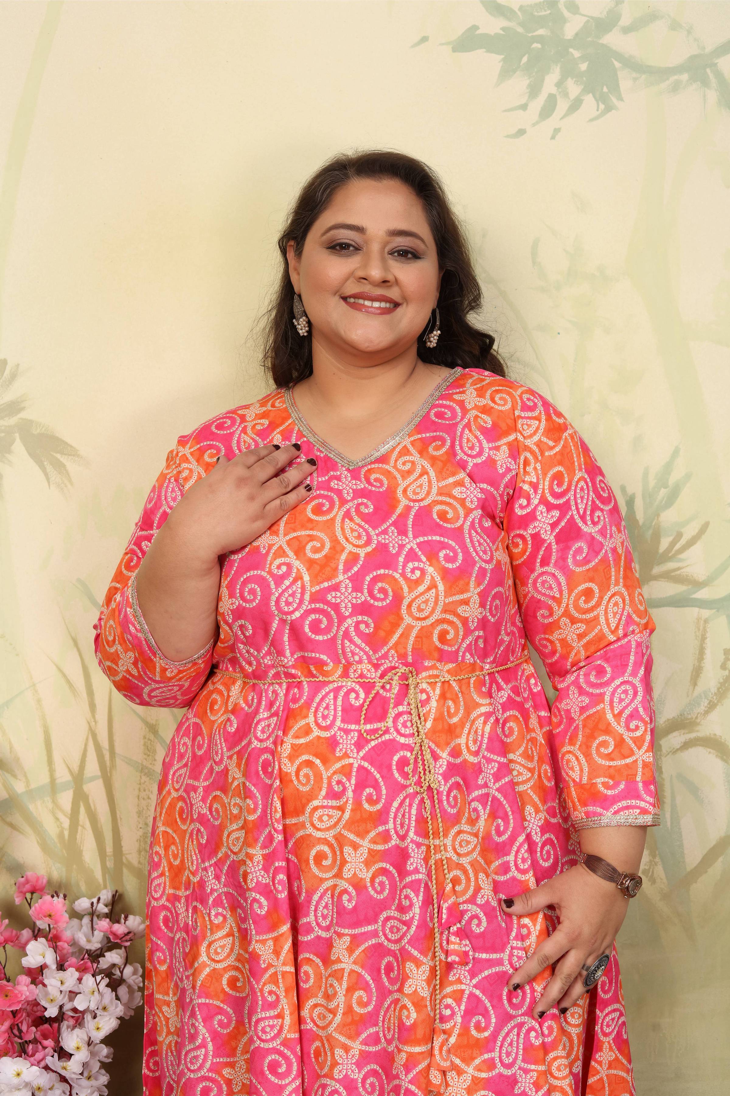 Jyoti Fashion Women's Pink Rayon Floral Print with Sequins Designer Anarkali Set
