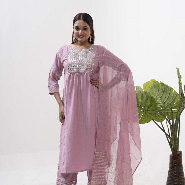 Jyoti Fashion Women's Purple Vertical Silk Sequins Embroidered Kurta Set - Distacart