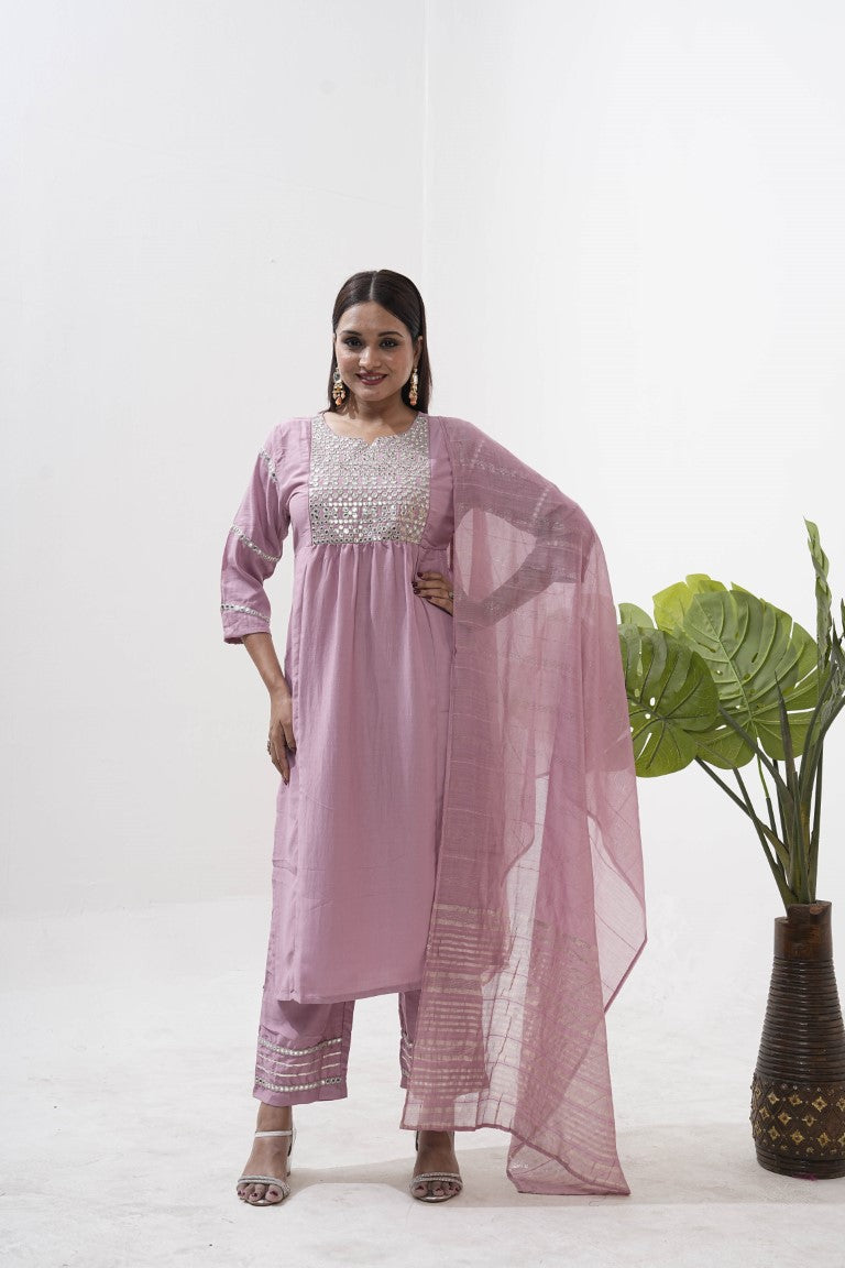 Jyoti Fashion Women's Purple Vertical Silk Sequins Embroidered Kurta Set - Distacart