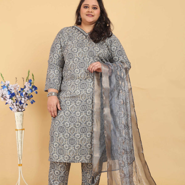 Jyoti Fashion Women's Grey Rayon Digital Print with Handwork Kurta Set - Distacart