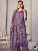 Thumbnail for Jyoti Fashion Women's Purple Pure Pashmina Digital Print with Jacquard Woven Kurta with Trouser & Dupatta - Distacart