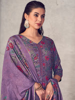 Thumbnail for Jyoti Fashion Women's Purple Pure Pashmina Digital Print with Jacquard Woven Kurta with Trouser & Dupatta - Distacart
