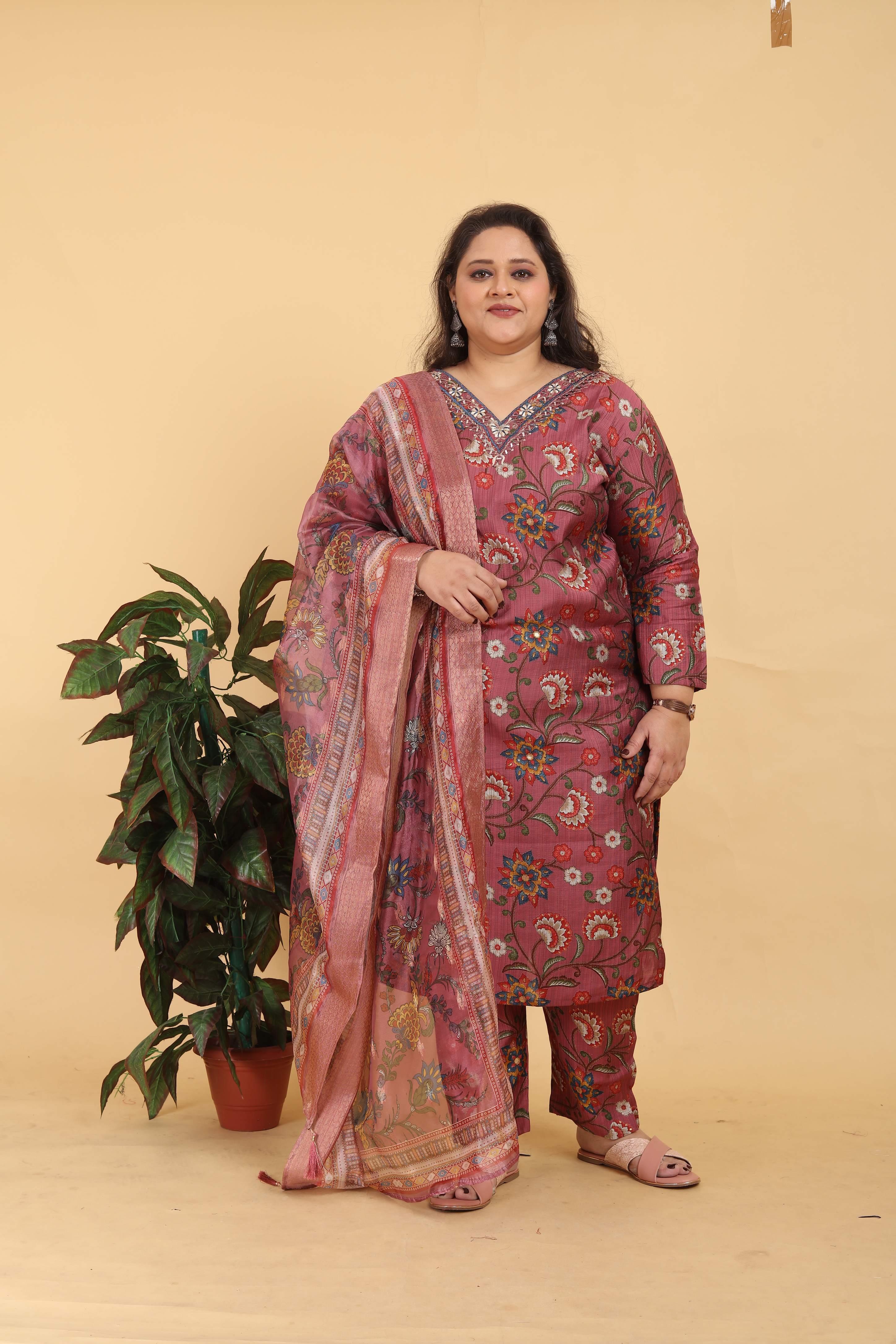 Jyoti Fashion Women's Brown Lichi Viscose Digital Print with Handwork Kurta Set - Distacart