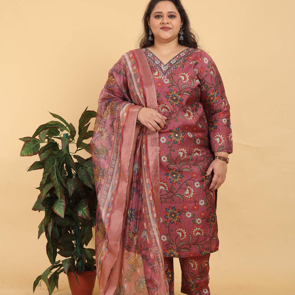 Jyoti Fashion Women's Brown Lichi Viscose Digital Print with Handwork Kurta Set - Distacart