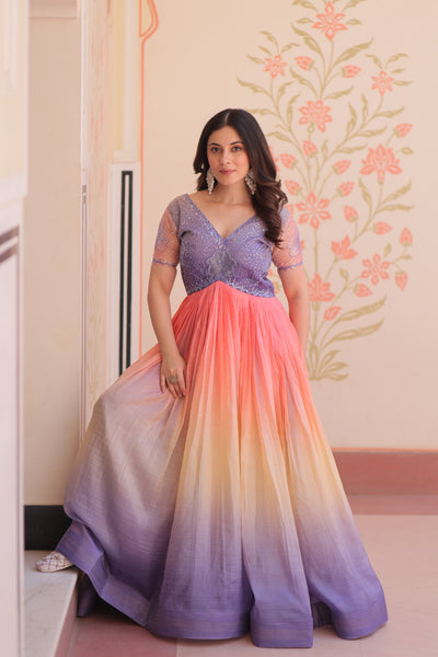 Jyoti Fashion Women's Lavender Gold Crush Embroidered Designer Anarkali Set