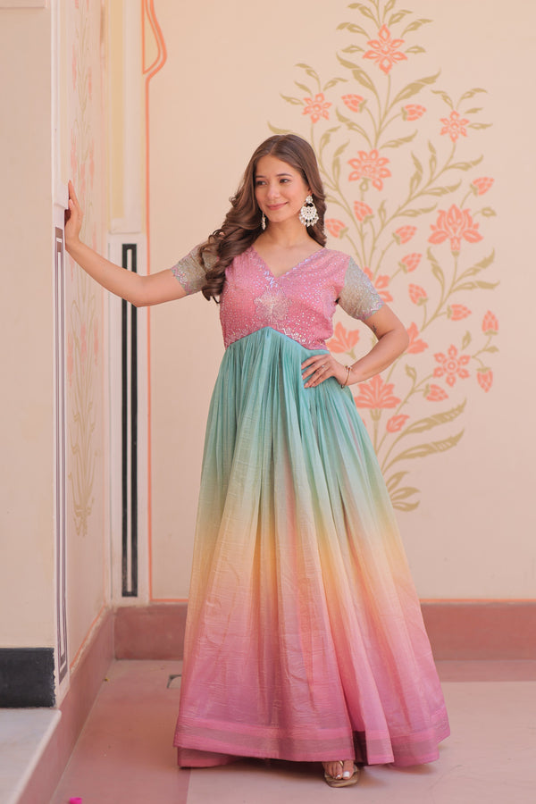 Jyoti Fashion Women's Peach Gold Crush Embroidered Designer Anarkali Set - Distacart