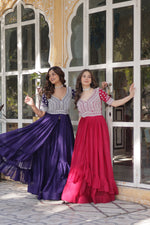 Thumbnail for Jyoti Fashion Women's Purple with Pink Star Georgette Embroidered Combo Anarkali Set With Bottom - Distacart