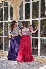 Thumbnail for Jyoti Fashion Women's Purple with Pink Star Georgette Embroidered Combo Anarkali Set With Bottom - Distacart
