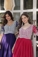 Thumbnail for Jyoti Fashion Women's Purple with Pink Star Georgette Embroidered Combo Anarkali Set With Bottom - Distacart