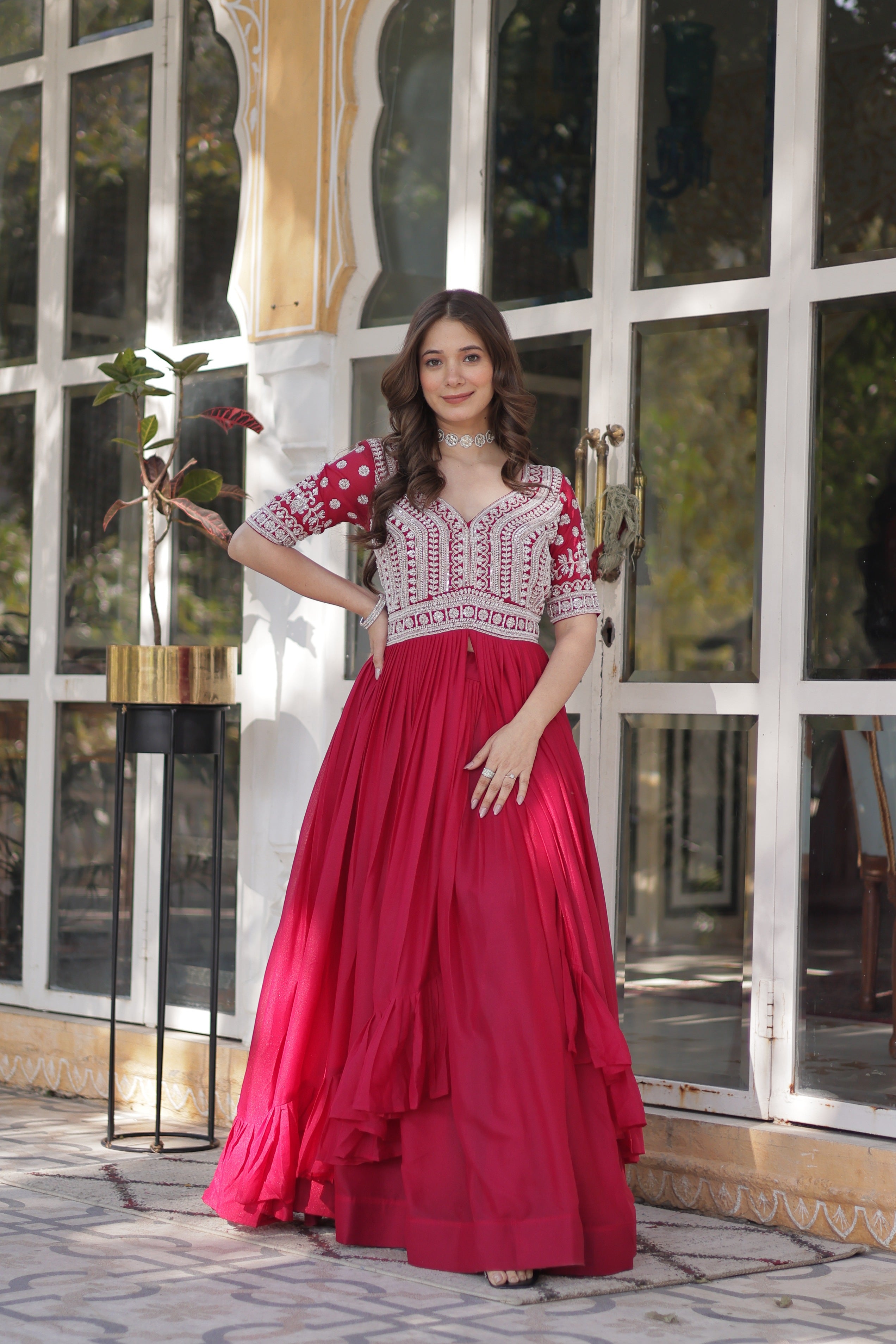 Jyoti Fashion Women's Pink Star Georgette Embroidered Anarkali Set With Bottom - Distacart