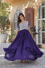 Thumbnail for Jyoti Fashion Women's Purple Star Georgette Embroidered Anarkali Set With Bottom - Distacart