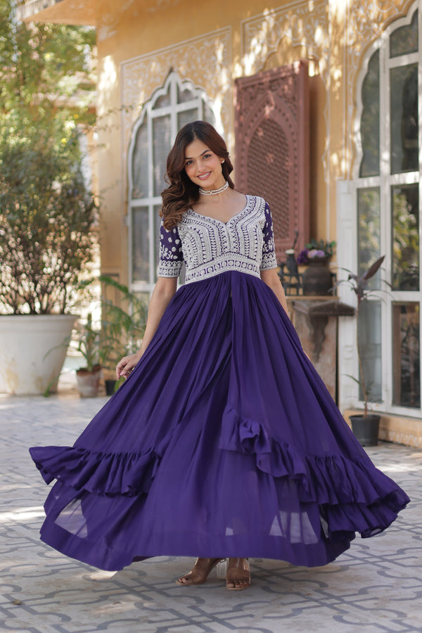 Jyoti Fashion Women's Purple Star Georgette Embroidered Anarkali Set With Bottom - Distacart