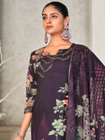 Thumbnail for Jyoti Fashion Women's Violet Pashmina Floral Digital Printed Kurta with Trouser & Dupatta - Distacart