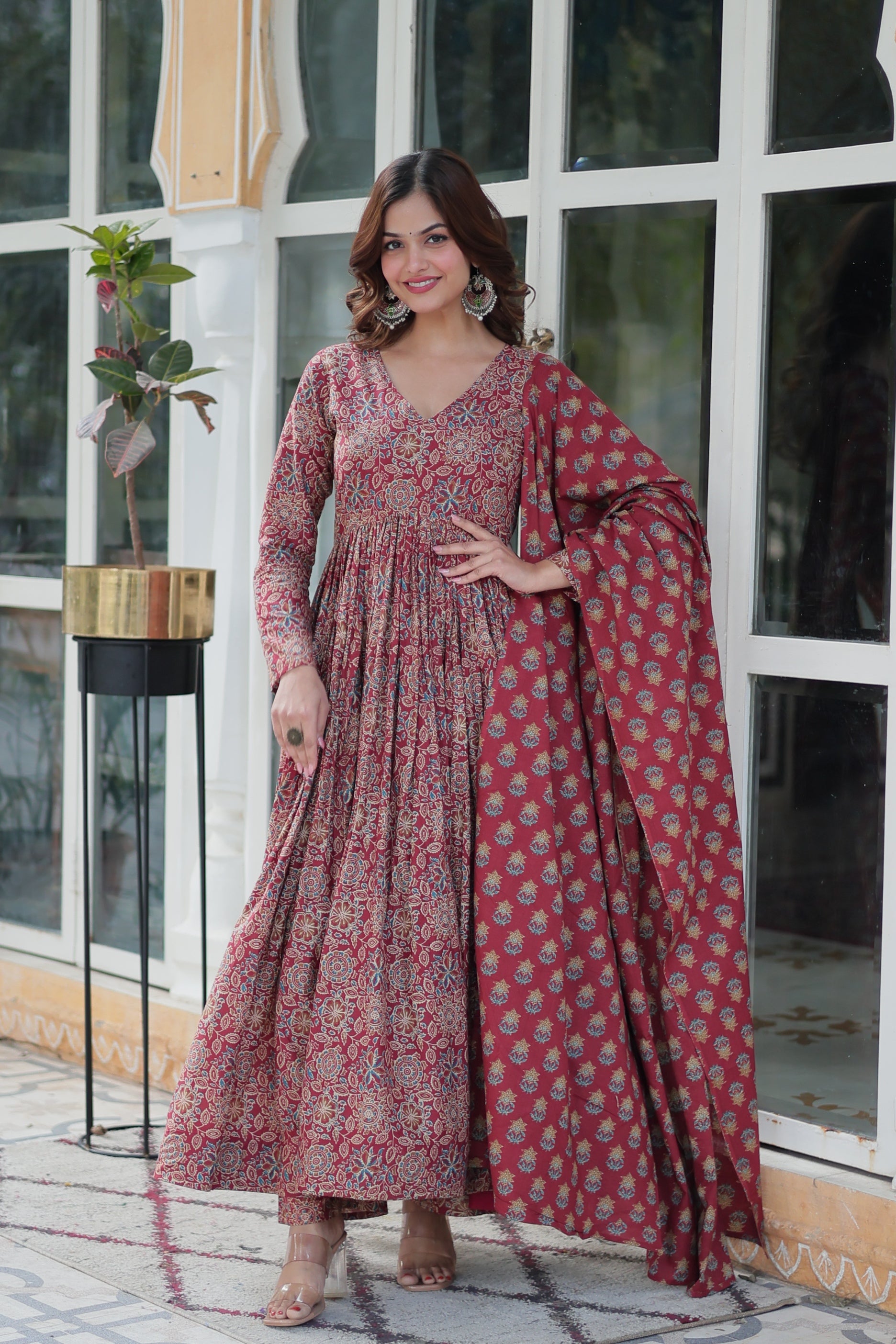 Jyoti Fashion Women's Maroon Cotton Floral Printed Designer Kurta Set - Distacart