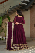 Thumbnail for Jyoti Fashion Women's Wine Faux Blooming Sequins Zari Embroidered Anarkali Set With Dupatta - Distacart
