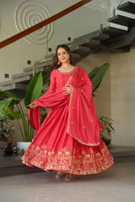 Thumbnail for Jyoti Fashion Women's Pink Chinon Sequins Zari Embroidered Anarkali Set With Dupatta - Distacart