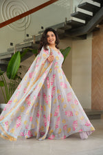 Thumbnail for Jyoti Fashion Women's Grey Faux Georgette Floral Digital Printed Anarkali Set With Dupatta - Distacart
