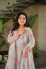 Thumbnail for Jyoti Fashion Women's Grey Faux Georgette Floral Digital Printed Anarkali Set With Dupatta - Distacart