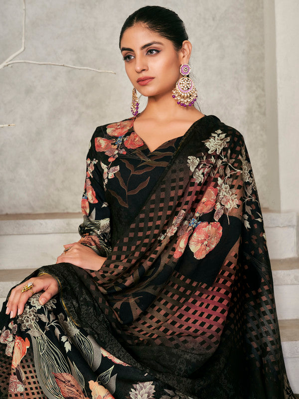 Jyoti Fashion Women's Black Pashmina Floral Digital Printed Kurta with Trouser & Dupatta - Distacart