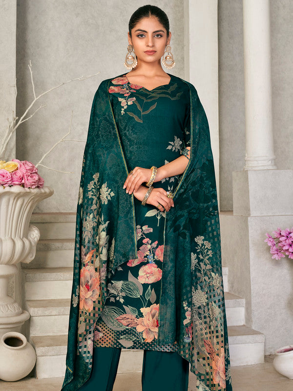 Jyoti Fashion Women's Green Pashmina Floral Digital Printed Kurta with Trouser & Dupatta - Distacart