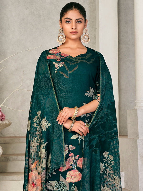 Jyoti Fashion Women's Green Pashmina Floral Digital Printed Kurta with Trouser & Dupatta - Distacart