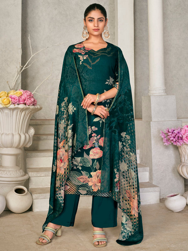 Jyoti Fashion Women's Green Pashmina Floral Digital Printed Kurta with Trouser & Dupatta - Distacart