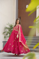 Thumbnail for Jyoti Fashion Women's Pink Star Georgette Sequins & Zari Embroidered Anarkali Set With Dupatta