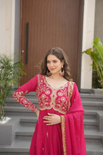 Thumbnail for Jyoti Fashion Women's Pink Star Georgette Sequins & Zari Embroidered Anarkali Set With Dupatta