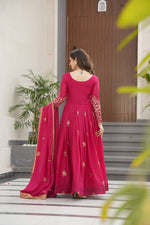 Thumbnail for Jyoti Fashion Women's Pink Star Georgette Sequins & Zari Embroidered Anarkali Set With Dupatta