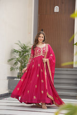Thumbnail for Jyoti Fashion Women's Pink Star Georgette Sequins & Zari Embroidered Anarkali Set With Dupatta