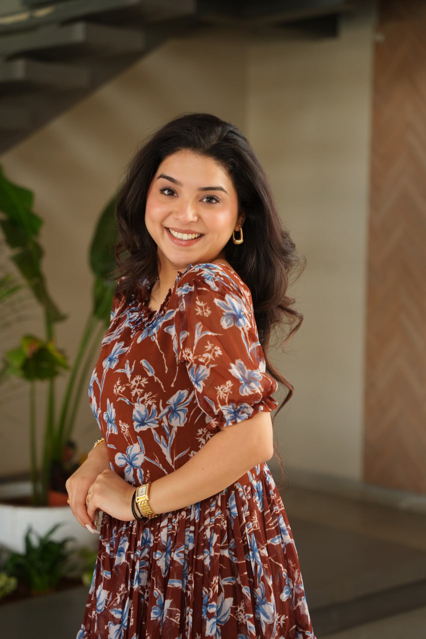 Jyoti Fashion Women's Brown Faux Georgette Printed Long Designer Anarkali Set