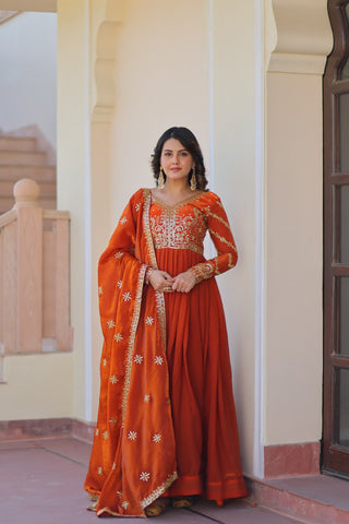 Jyoti Fashion Women's Fanta Fendi Sequins & Zari Embroidered Anarkali Set With Dupatta