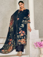 Thumbnail for Jyoti Fashion Women's Navy Blue Pashmina Floral Digital Printed Kurta with Trouser & Dupatta - Distacart