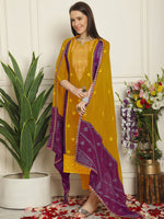 Thumbnail for Jyoti Fashion Women's Mustard Chinon Chiffon Embroidered Designer Straight Suit Set - Distacart