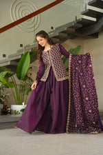 Thumbnail for Jyoti Fashion Women's Wine Fendi Rich Beads Embroidered Sharara Set with Dupatta