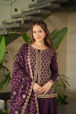 Thumbnail for Jyoti Fashion Women's Wine Fendi Rich Beads Embroidered Sharara Set with Dupatta